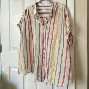 Ava Viv Striped Linen Button Blouse
